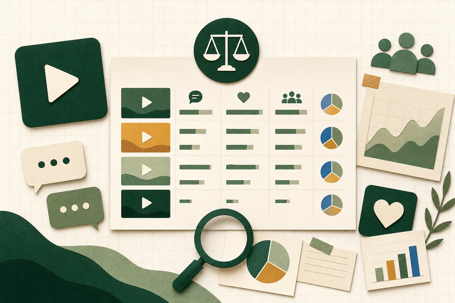 Editorial dashboard comparing engagement signals across several creator videos